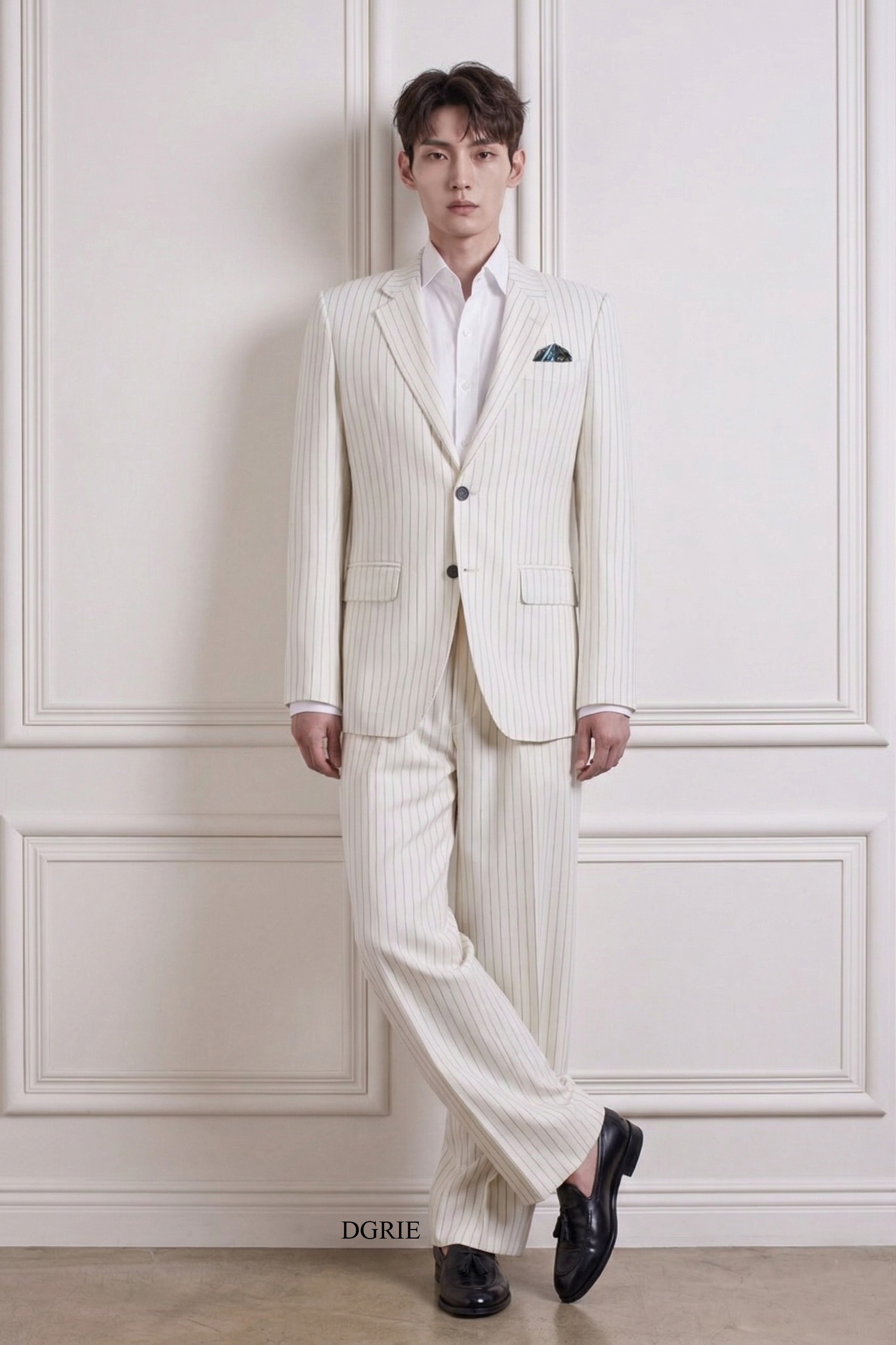 สูทลายทาง DGRIE Porcelain White Pinstripe Notch Lapel Blazer
