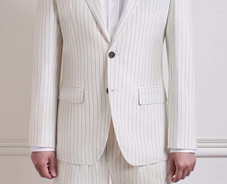 สูทลายทาง DGRIE Porcelain White Pinstripe Notch Lapel Blazer 34 สูทลายทาง DGRIE Porcelain White Pinstripe Notch Lapel Blazer