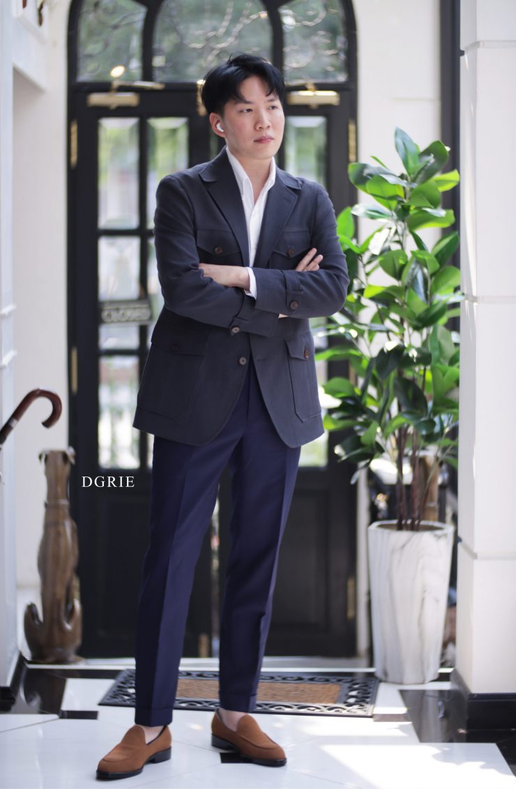 DGRIE Solbiati - Art Du Lin - Navy-Grey Safari Jacket