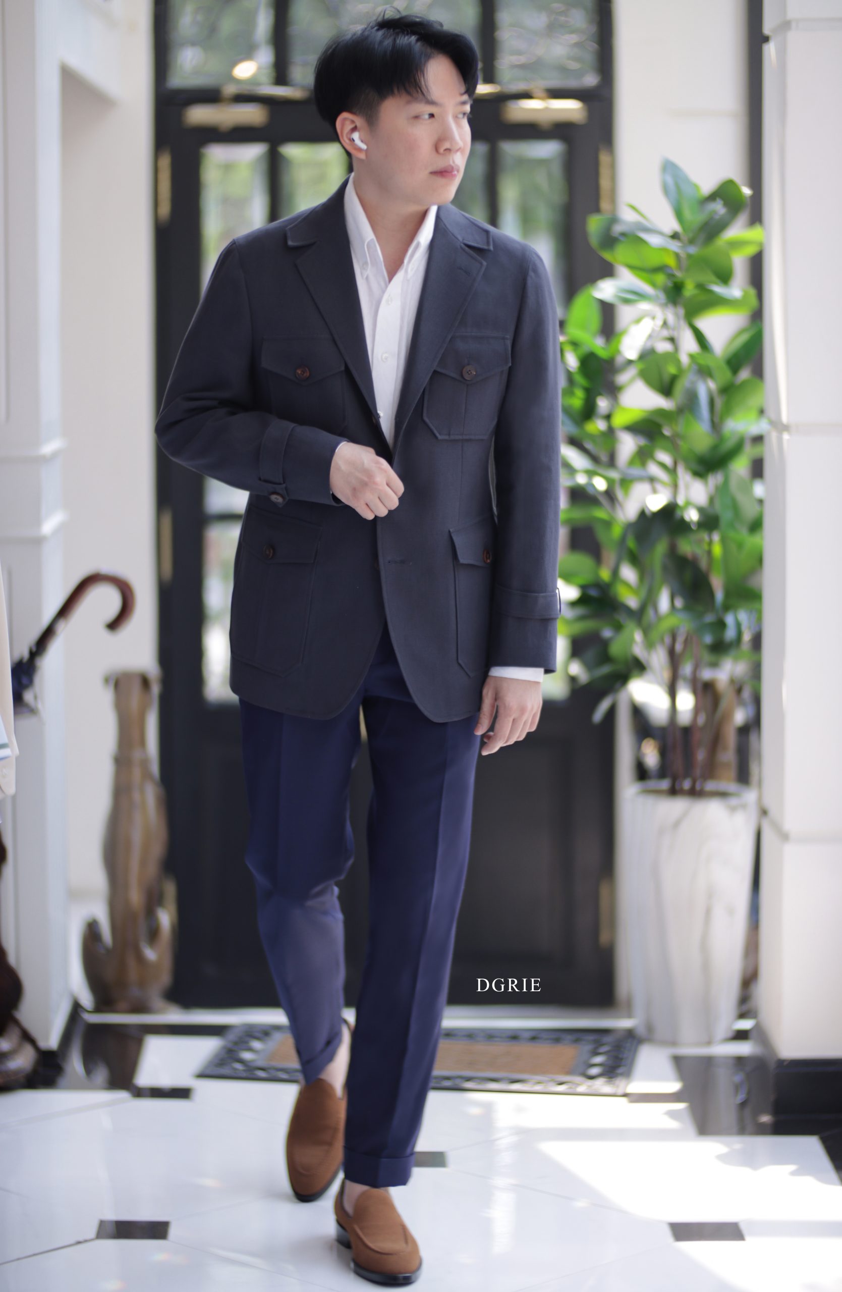 DGRIE Solbiati - Art Du Lin - Navy-Grey Safari Jacket