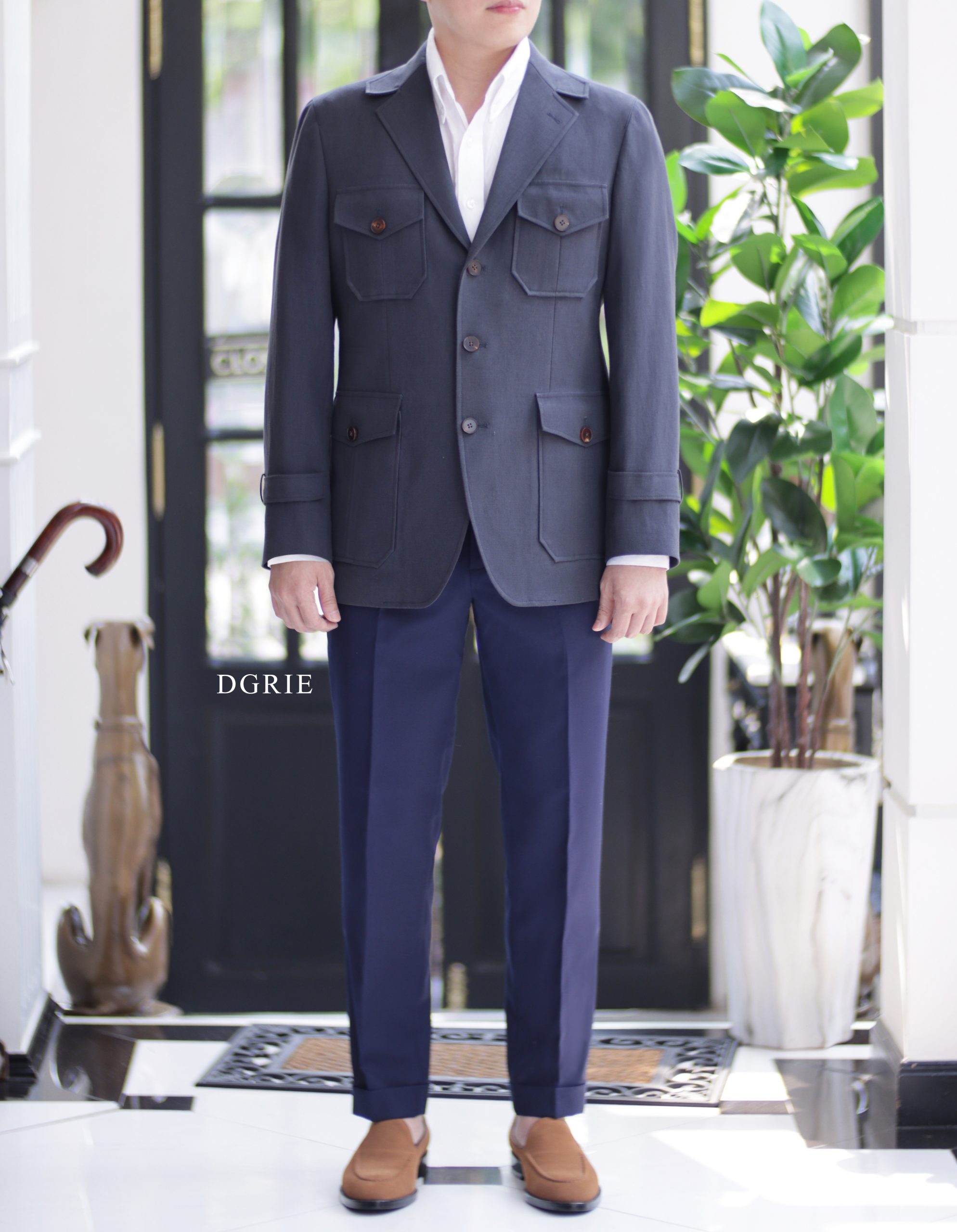 DGRIE Solbiati - Art Du Lin - Navy-Grey Safari Jacket