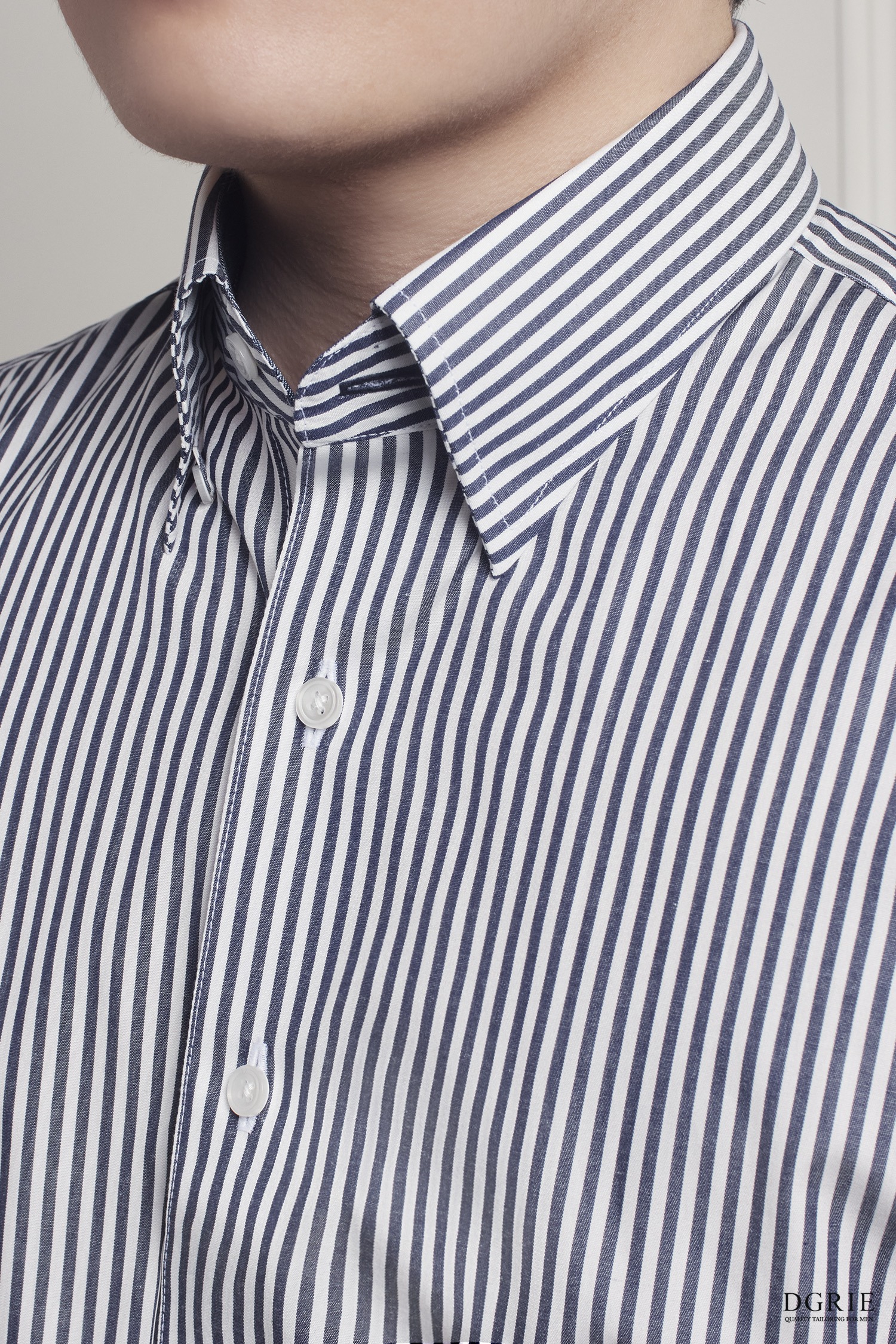 Navy & White Hidden Button Spread Collar Shirt