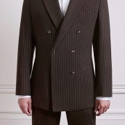 Caramel Brown Pin-Stripe Half Lining Double Breasted Wool Jacket
