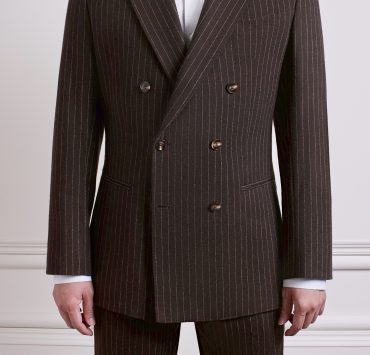 Caramel Brown Pin-Stripe Half Lining Double Breasted Wool Jacket