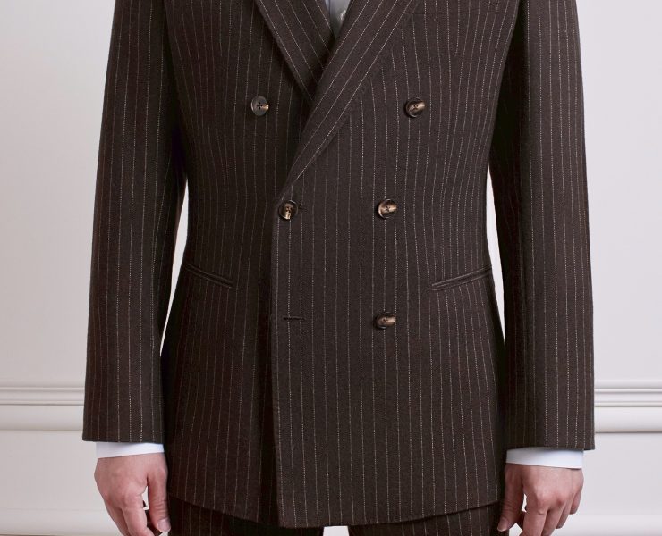 Caramel Brown Pin-Stripe Half Lining Double Breasted Wool Jacket