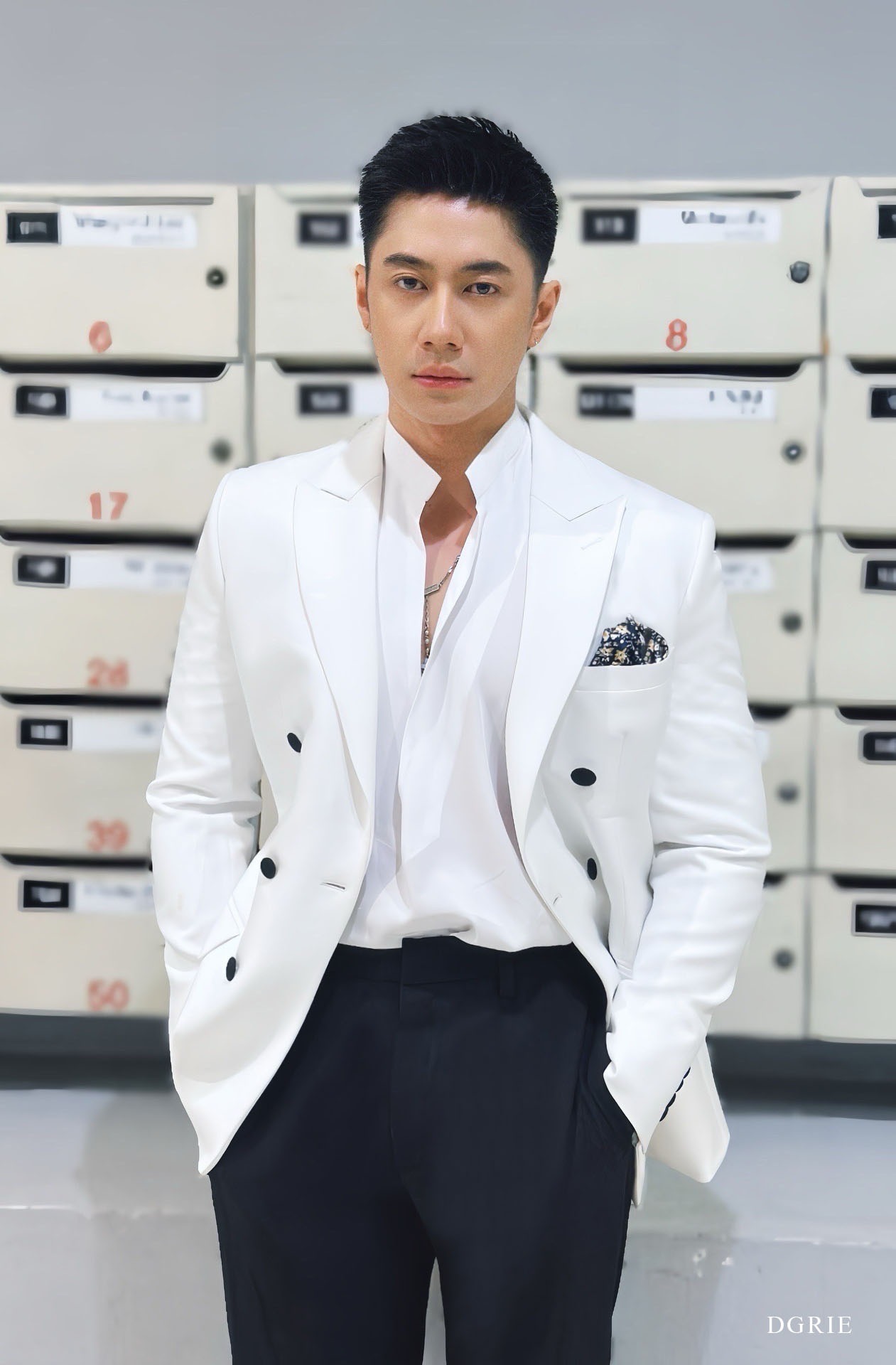 DGRIE Spotlight : แจม รชตะ Off-White Minimalist Double-Breasted Jacket & Tuxedo Trousers