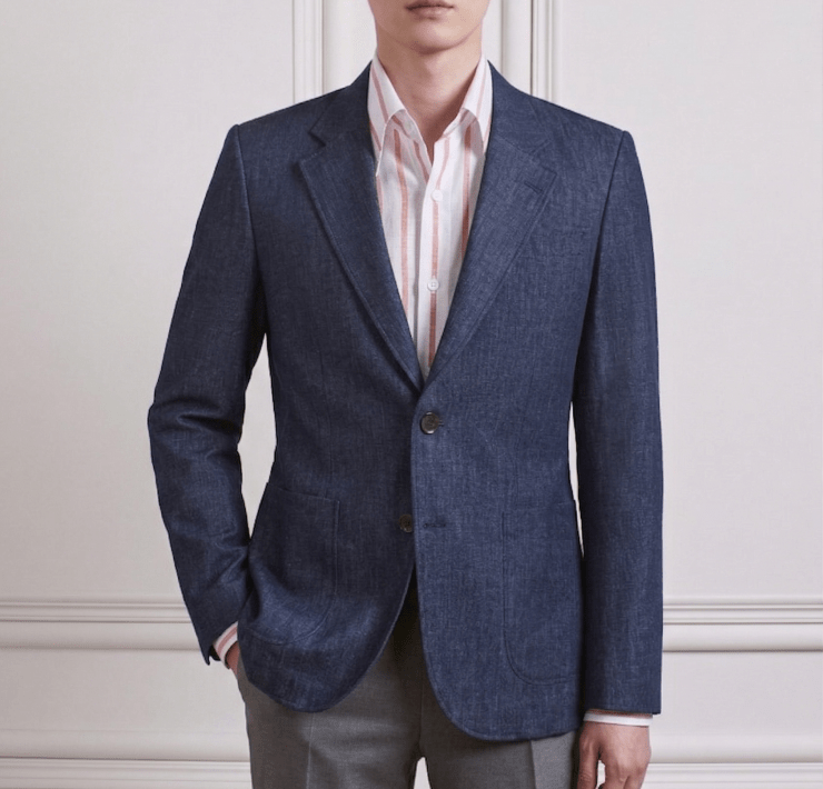 Navy Denim Notch Lapel Unlining Patch Pocket Sport Jacket - DGRIE