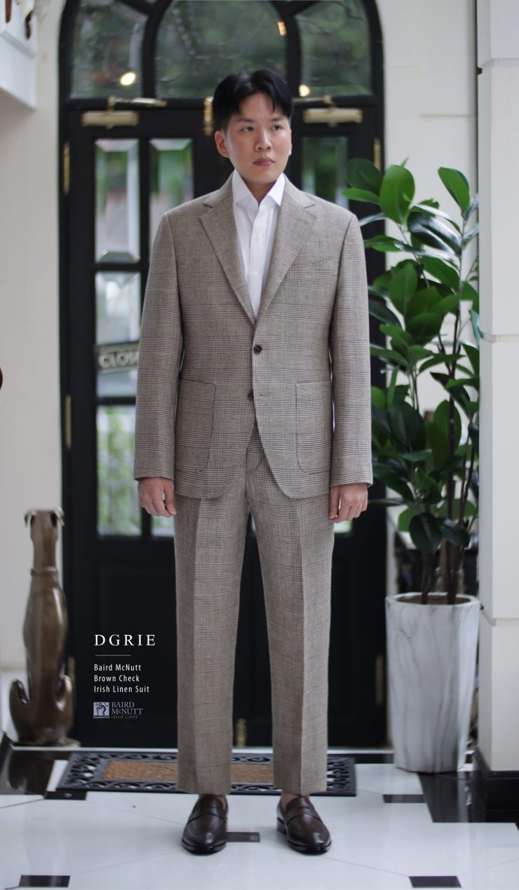 Baird McNutt Natural Brown Check Irish Linen Suits