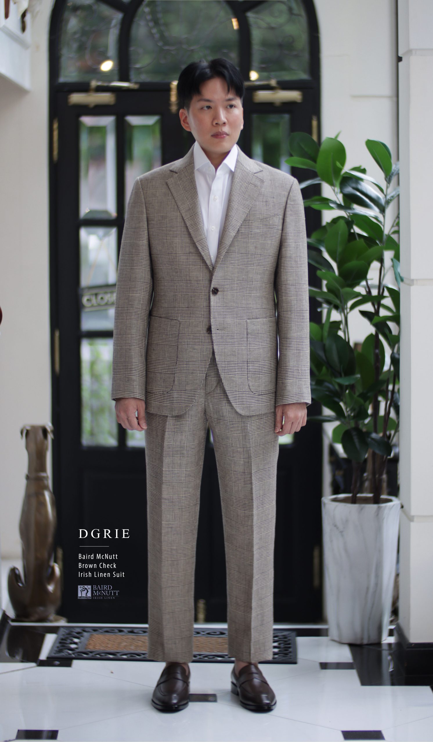 Baird McNutt Natural Brown Check Irish Linen Suits