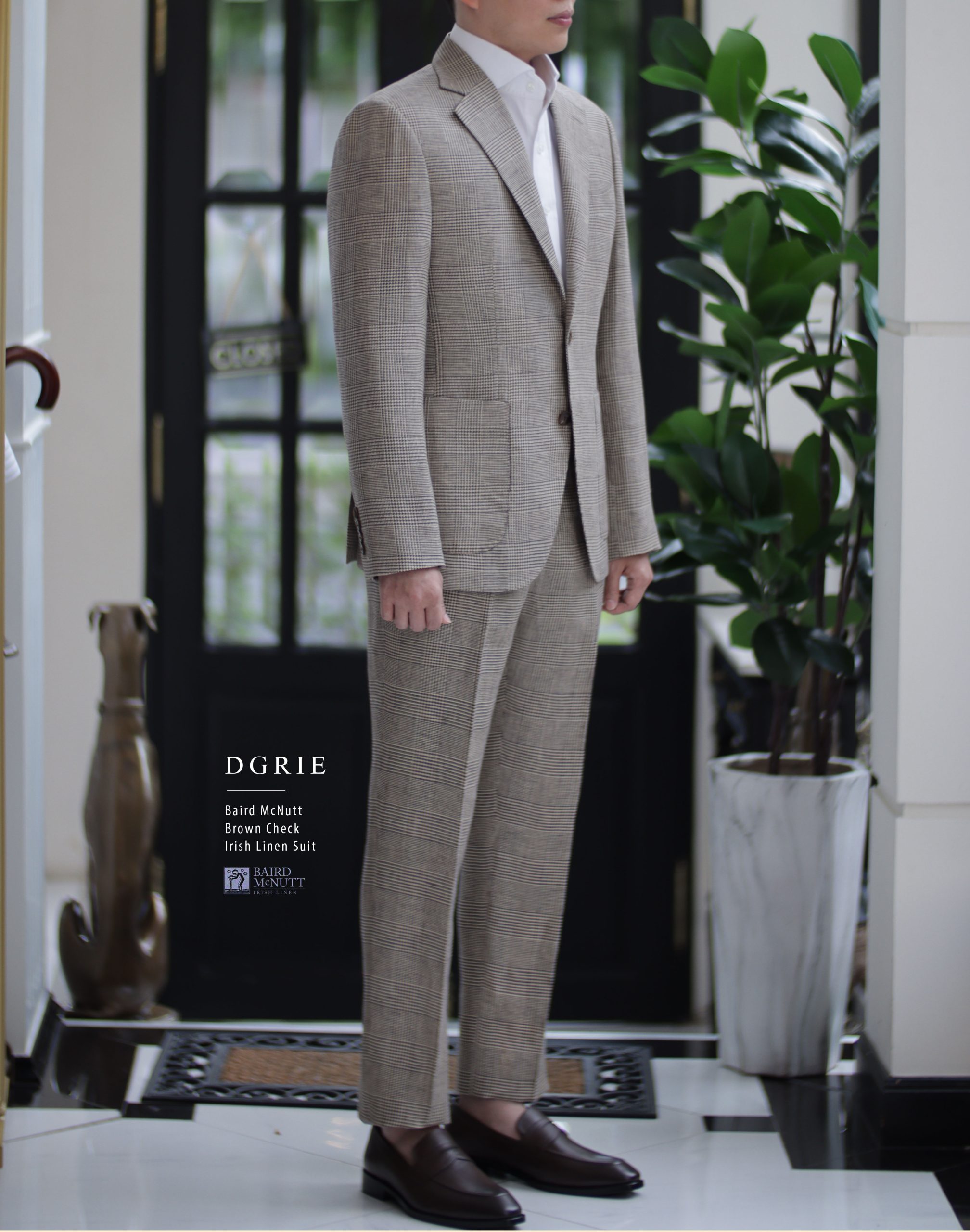 Baird McNutt Natural Brown Check Irish Linen Suits