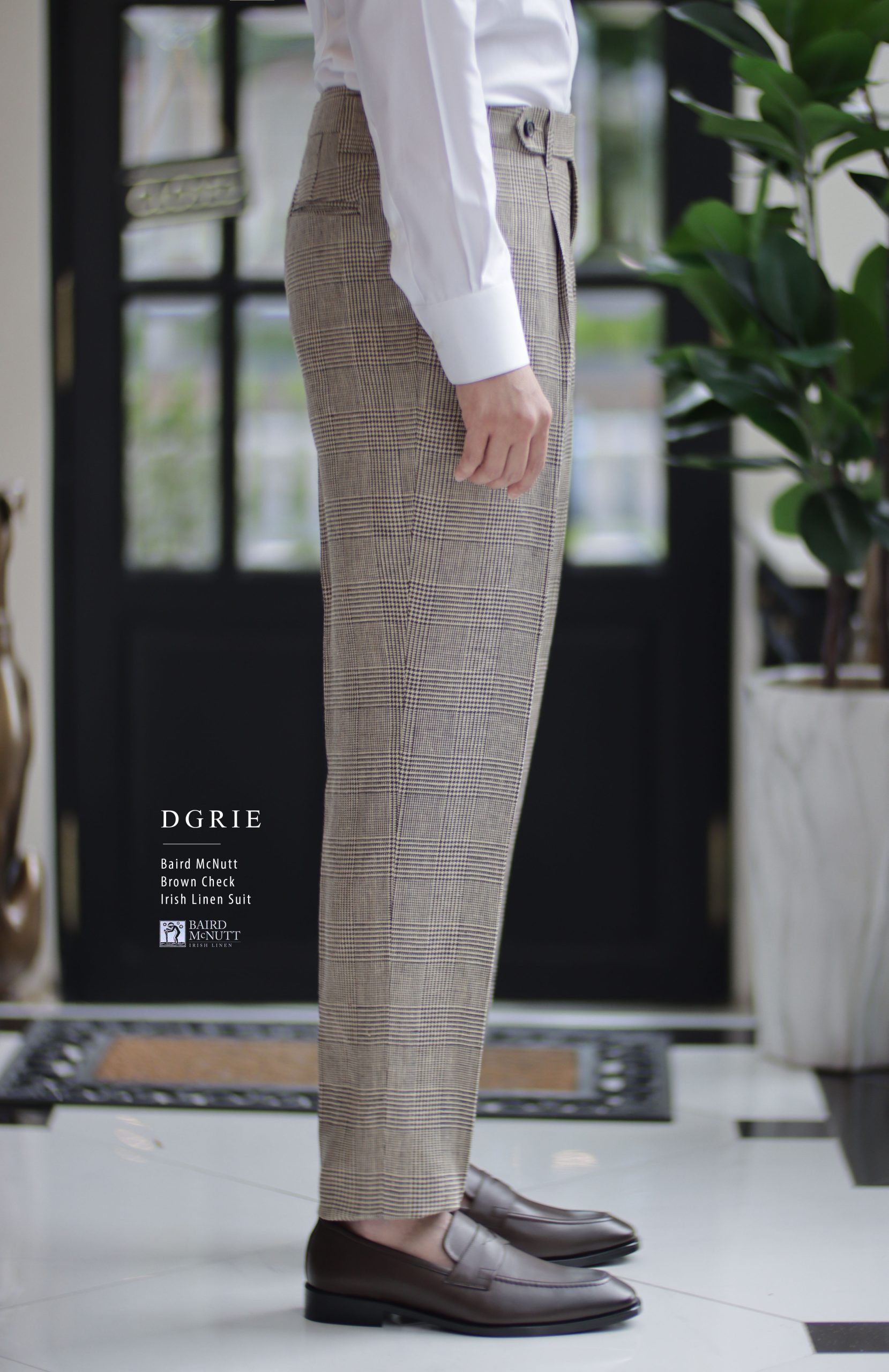 DGRIE - Baird McNutt Natural Brown Check Half Lining Irish Linen Pants 4 DGRIE - Baird McNutt Natural Brown Check Half Lining Irish Linen Pants