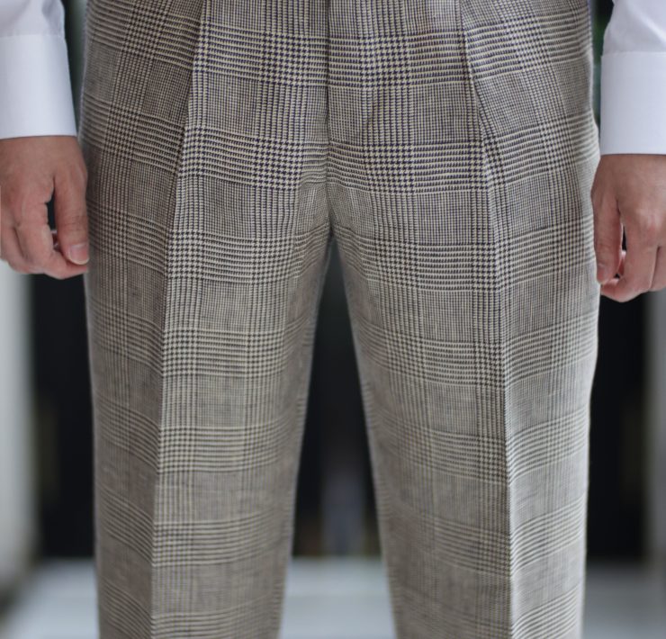 DGRIE - Baird McNutt Natural Brown Check Half Lining Irish Linen Pants