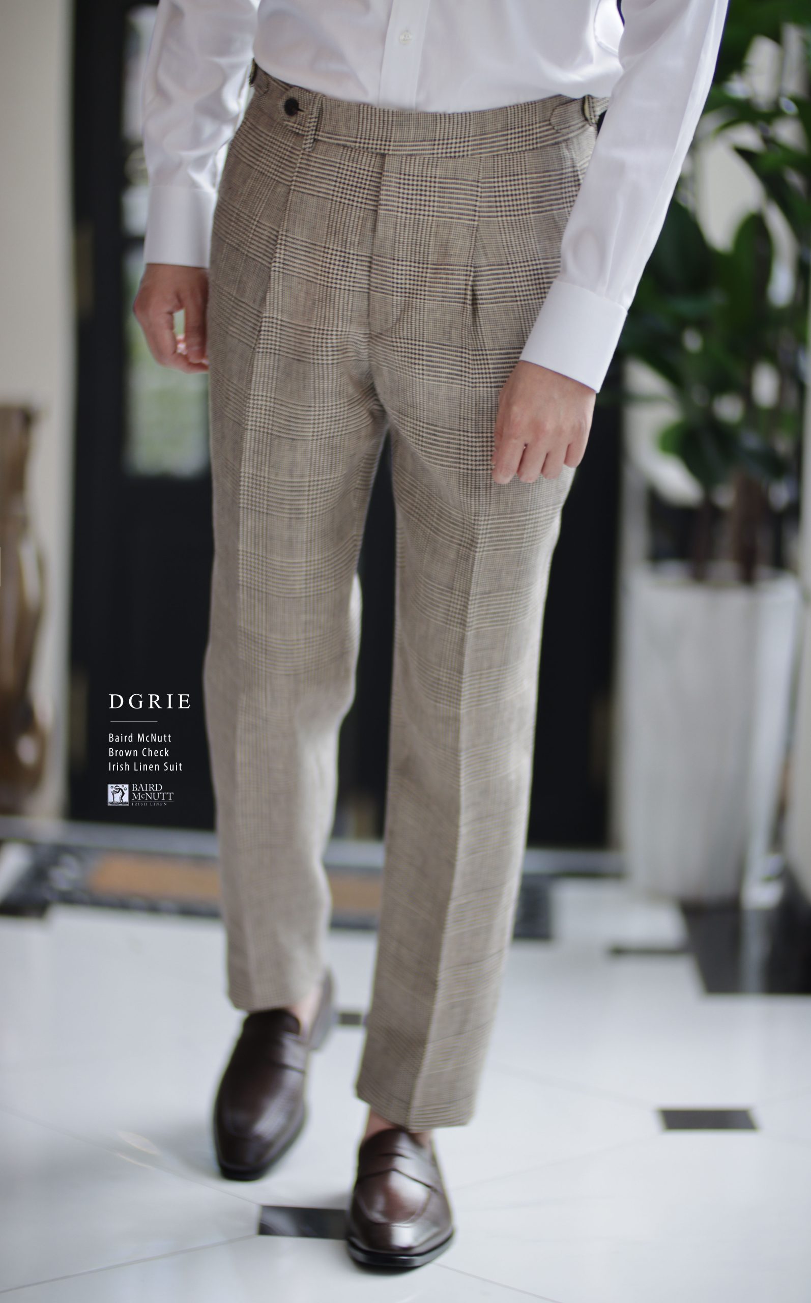 DGRIE - Baird McNutt Natural Brown Check Half Lining Irish Linen Pants 8 DGRIE - Baird McNutt Natural Brown Check Half Lining Irish Linen Pants