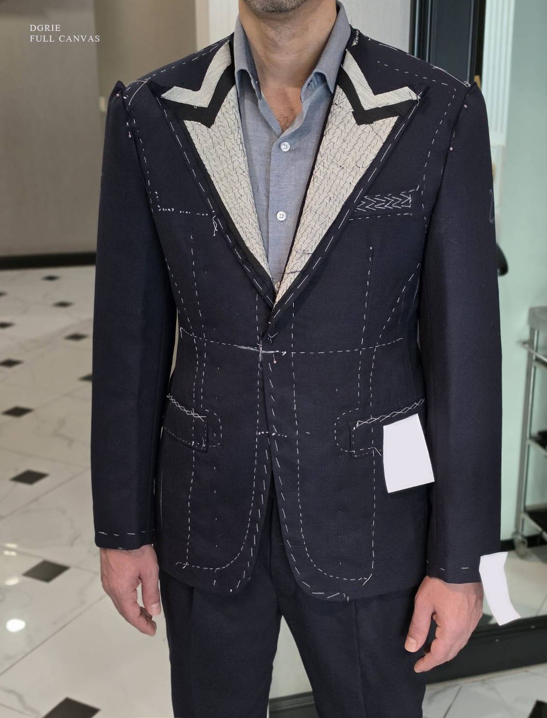 DGRIE Fitting Stage - Navy Classic Peak Lapel Full Canvas Suits