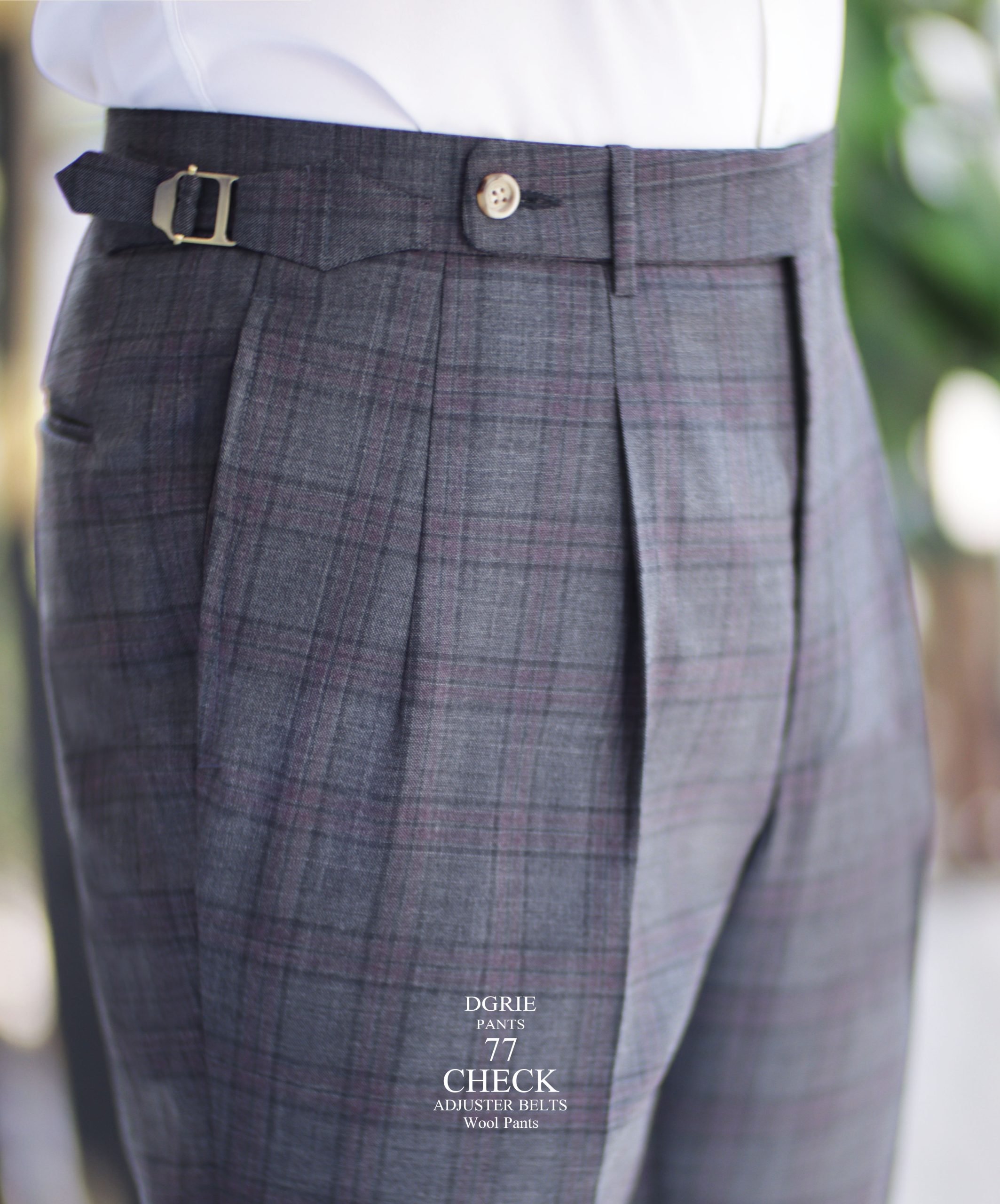 DGRIE PANTS 77 - Check Adjuster Belts Wool Pants