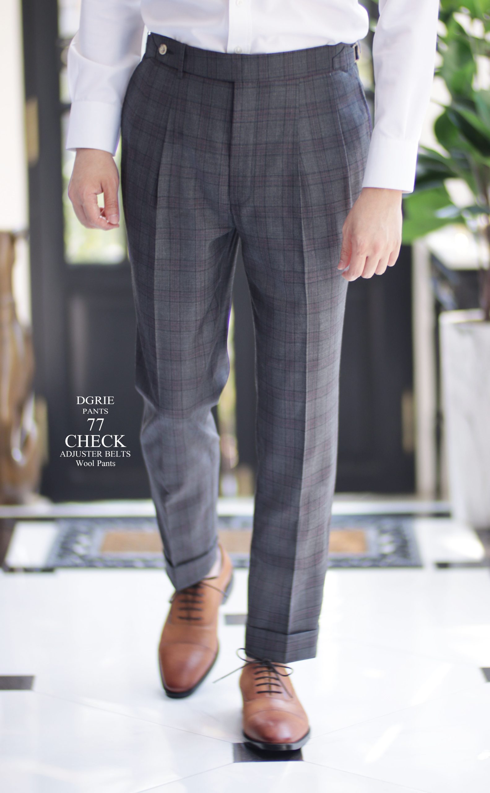 DGRIE PANTS 77 - Check Adjuster Belts Wool Pants