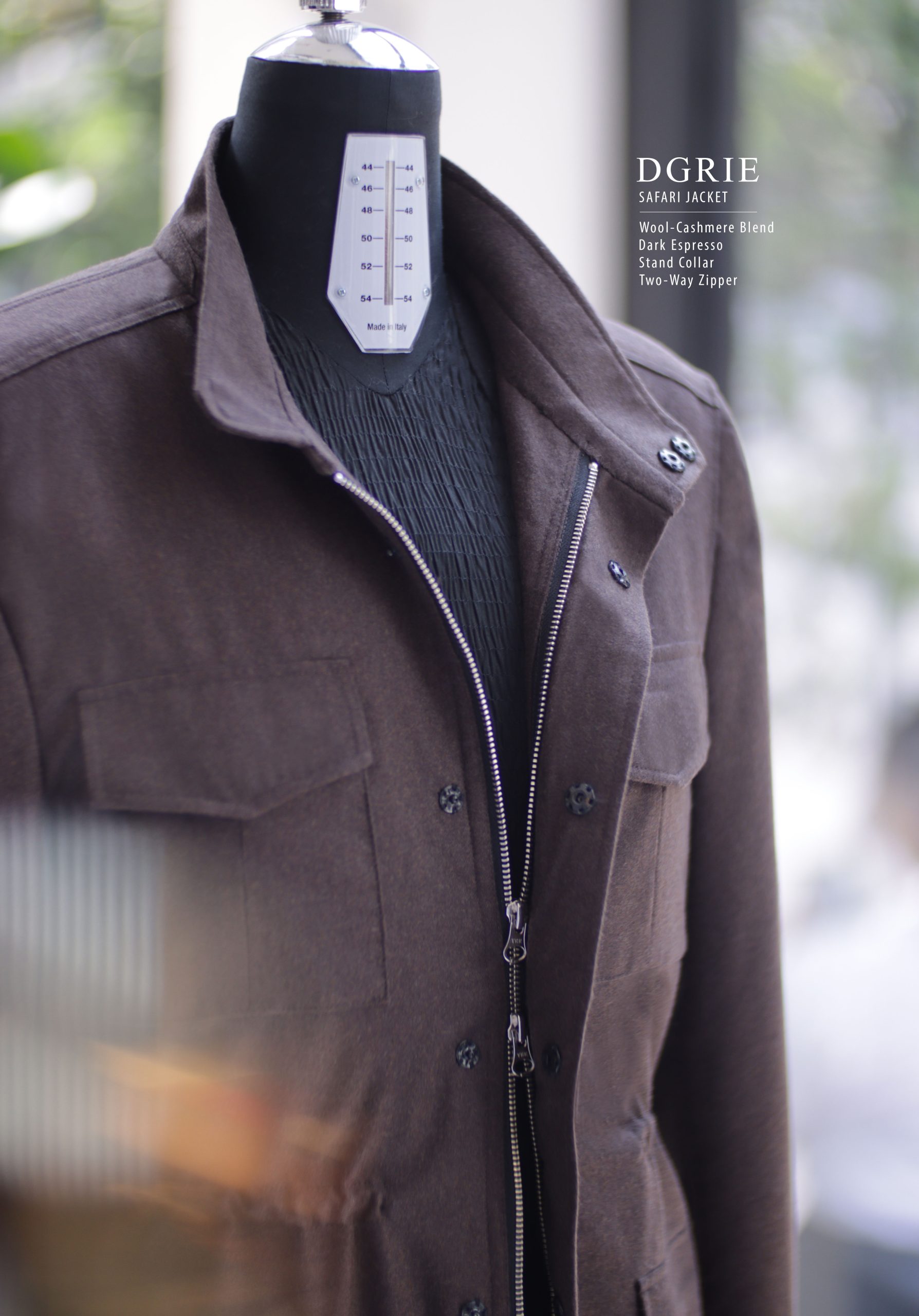 Safari Wool-Cashmere Earth Tone Two-Way Zipper Jacket