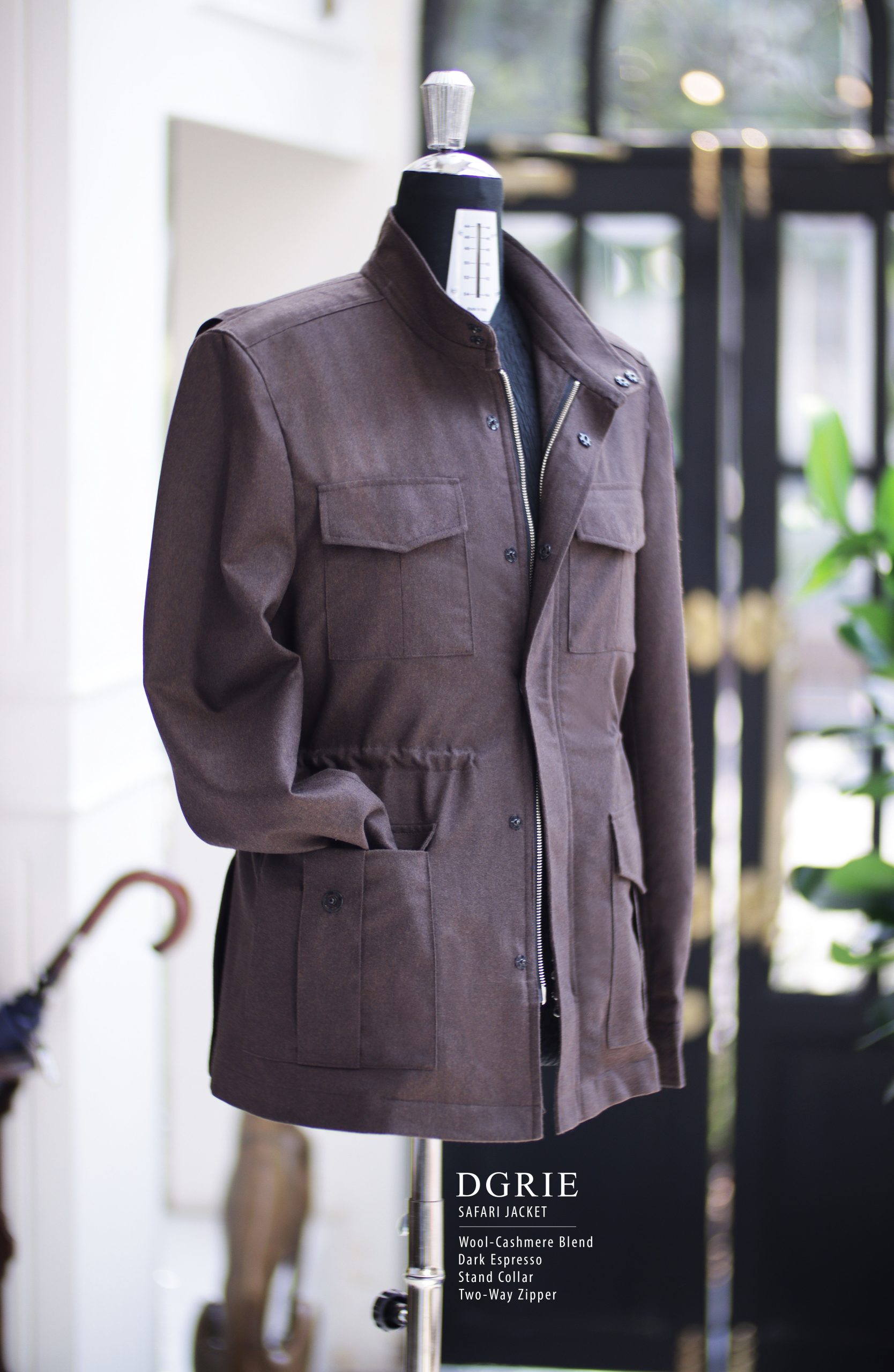 Safari Wool-Cashmere Earth Tone Two-Way Zipper Jacket