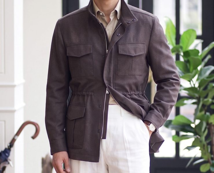 Safari Wool-Cashmere Earth Tone Two-Way Zipper Jacket