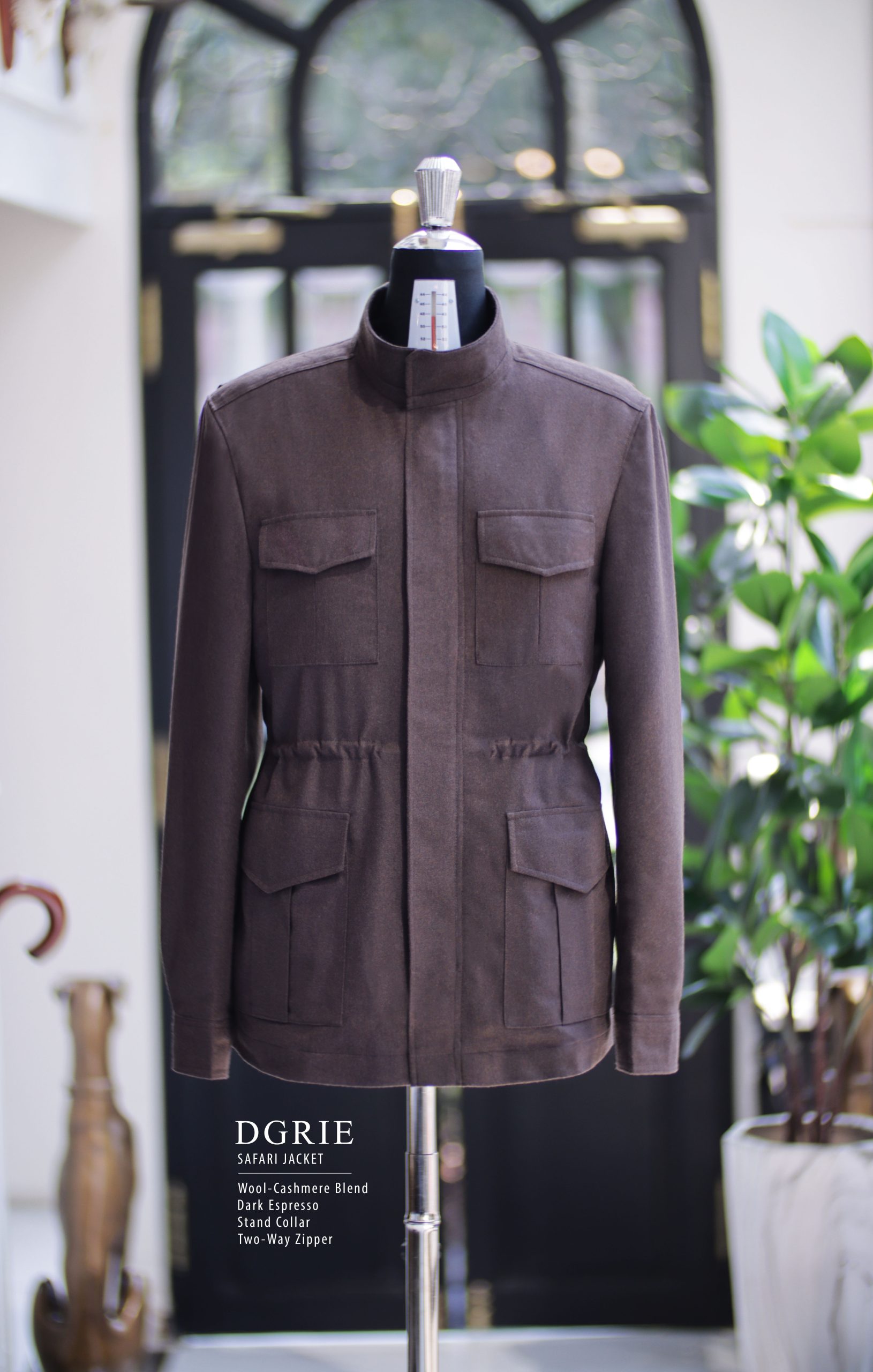 Safari Wool-Cashmere Earth Tone Two-Way Zipper Jacket