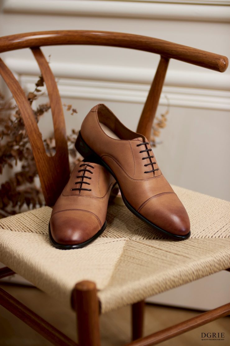 Veg Tan Round Cap Toe Oxford Shoes