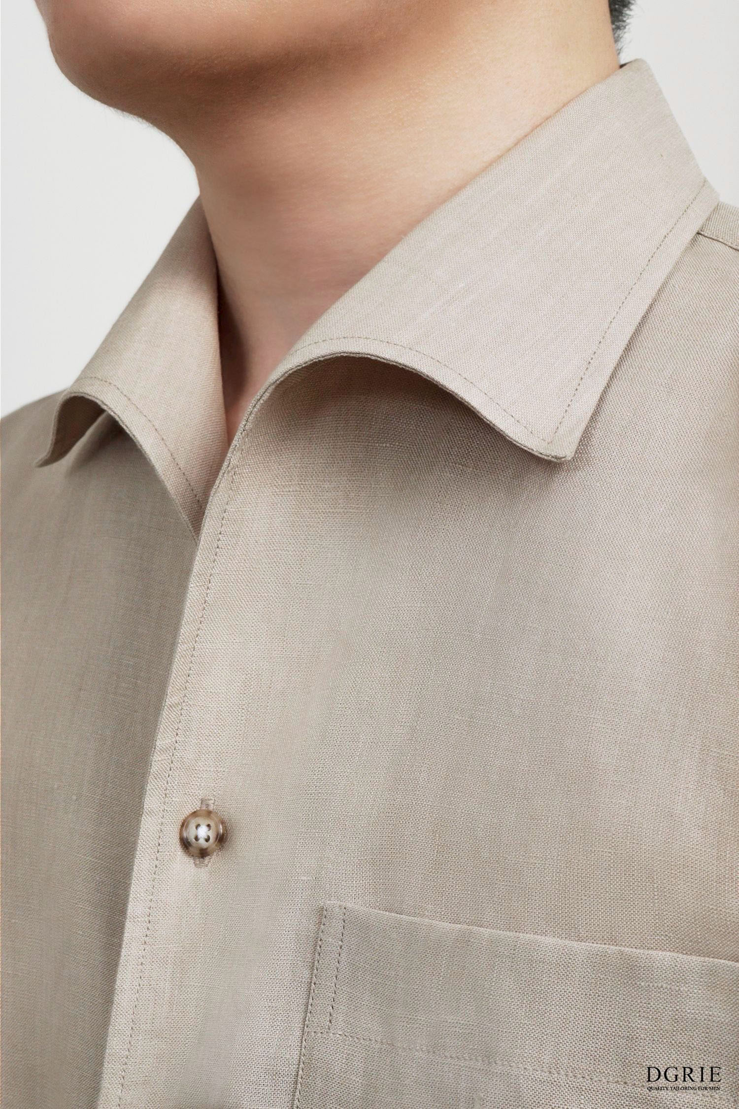 Tencel Linen Beige One-Piece Collar Shirt - DGRIE 4 Tencel Linen Beige One-Piece Collar Shirt - DGRIE