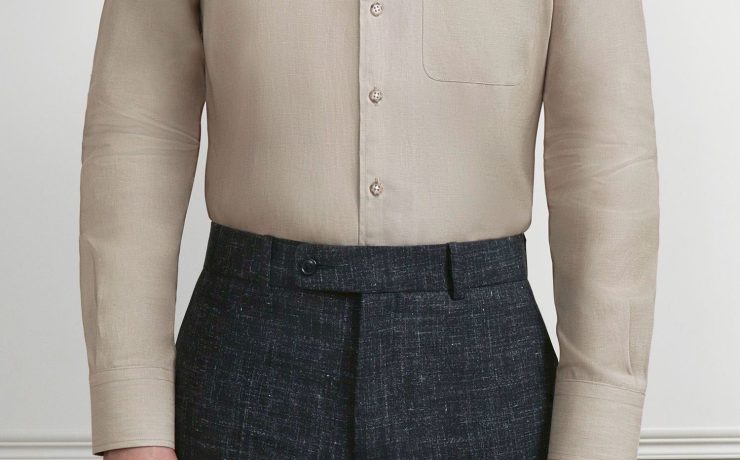 Tencel Linen Beige One-Piece Collar Shirt - DGRIE