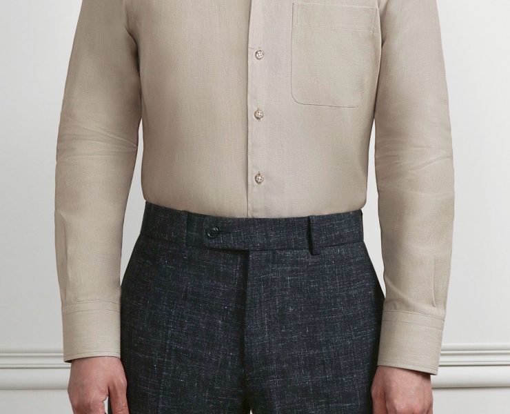Tencel Linen Beige One-Piece Collar Shirt - DGRIE 40 Tencel Linen Beige One-Piece Collar Shirt - DGRIE