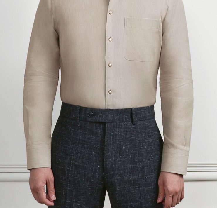 Tencel Linen Beige One-Piece Collar Shirt - DGRIE 4 Tencel Linen Beige One-Piece Collar Shirt - DGRIE