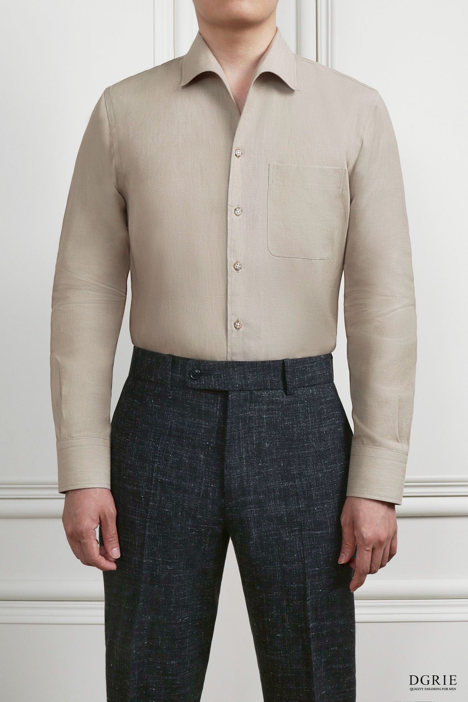 Tencel Linen Beige One-Piece Collar Shirt - DGRIE 3 Tencel Linen Beige One-Piece Collar Shirt - DGRIE