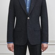 Black Wool Silk Linen Peak Lapel Suit