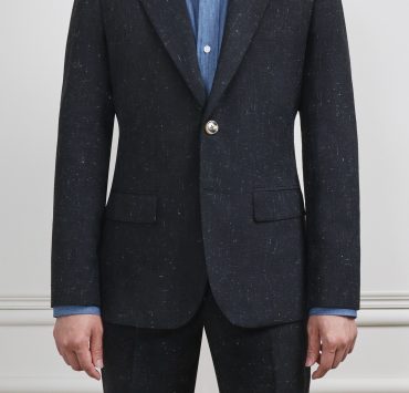 Black Wool Silk Linen Peak Lapel Suit