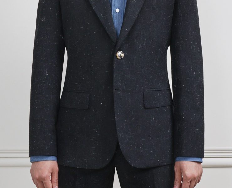 Black Wool Silk Linen Peak Lapel Suit