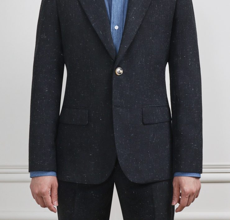 Black Wool Silk Linen Peak Lapel Suit 18 Black Wool Silk Linen Peak Lapel Suit
