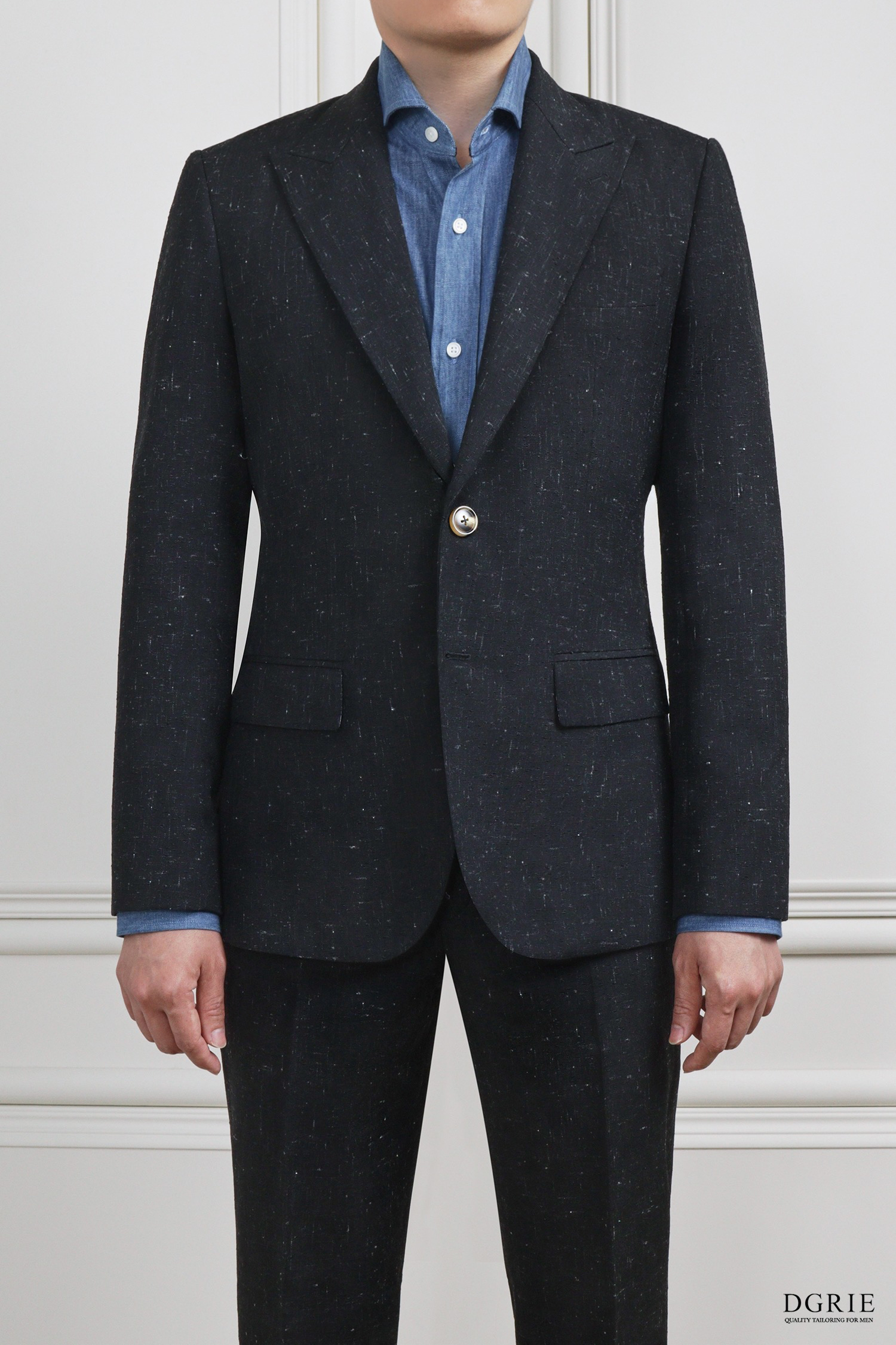 Black Wool Silk Linen Peak Lapel Suit 3 Black Wool Silk Linen Peak Lapel Suit