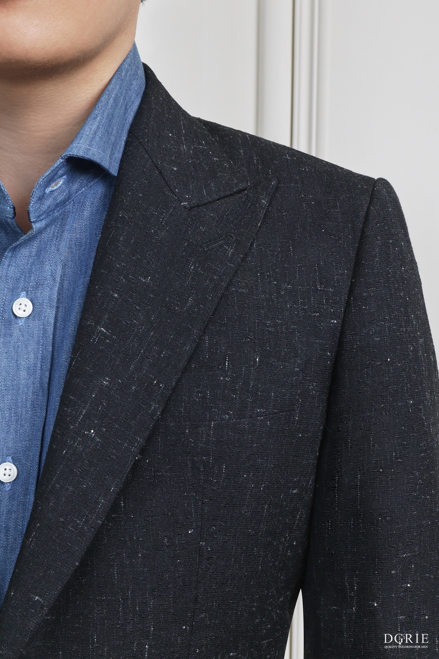 Black Wool Silk Linen Peak Lapel Suit 5 Black Wool Silk Linen Peak Lapel Suit