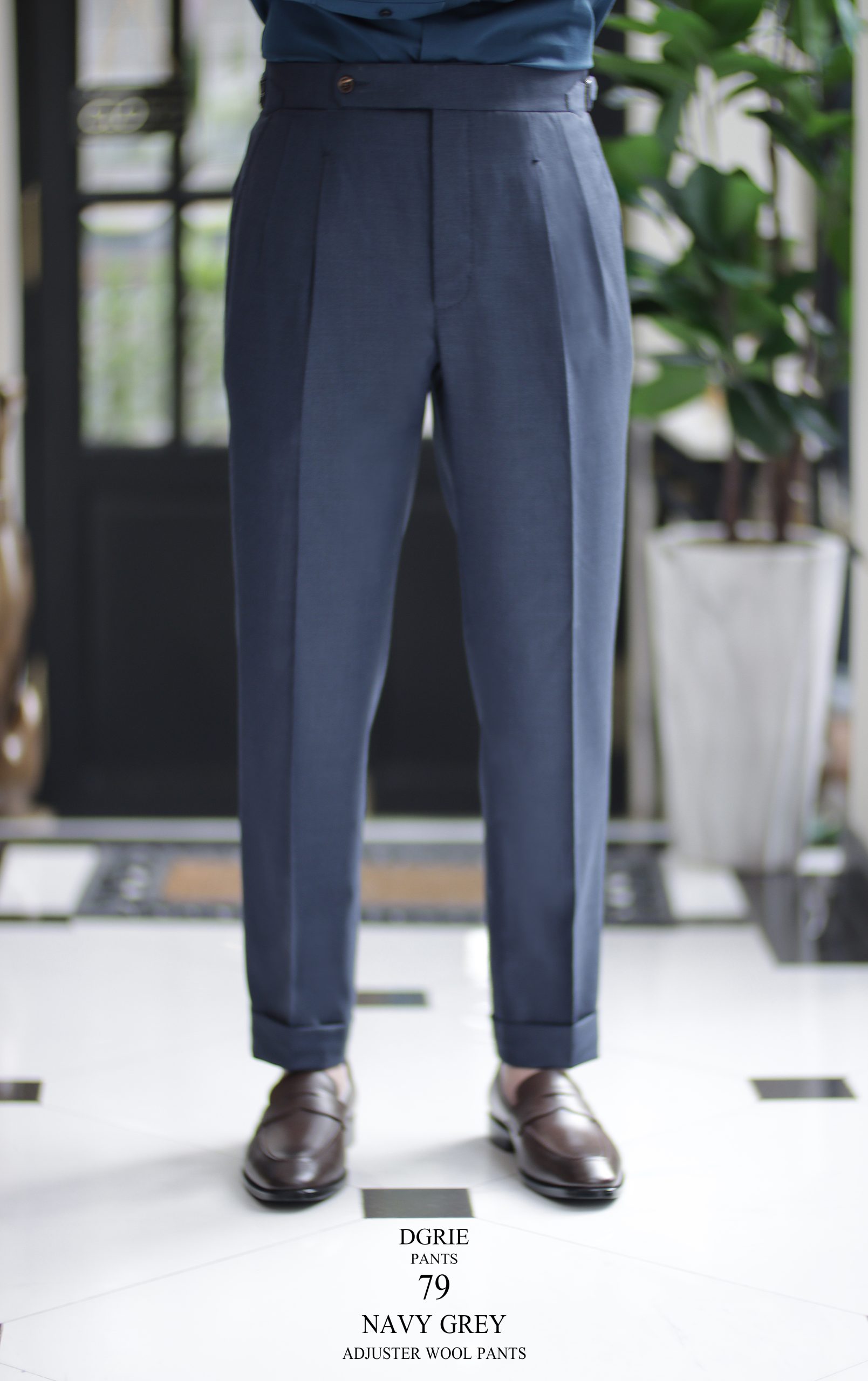 DGRIE PANTS 79: Navy Grey Adjuster Wool Pants 4 DGRIE PANTS 79: Navy Grey Adjuster Wool Pants