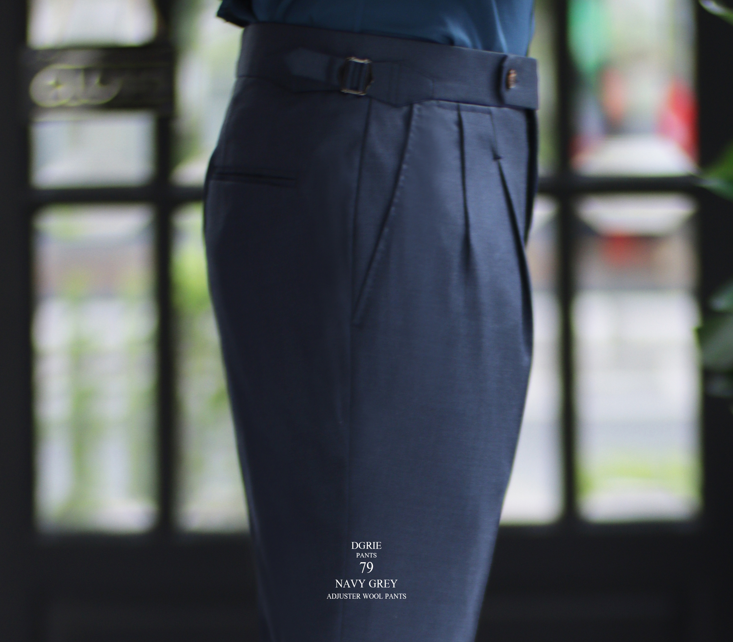 DGRIE PANTS 79: Navy Grey Adjuster Wool Pants 6 DGRIE PANTS 79: Navy Grey Adjuster Wool Pants