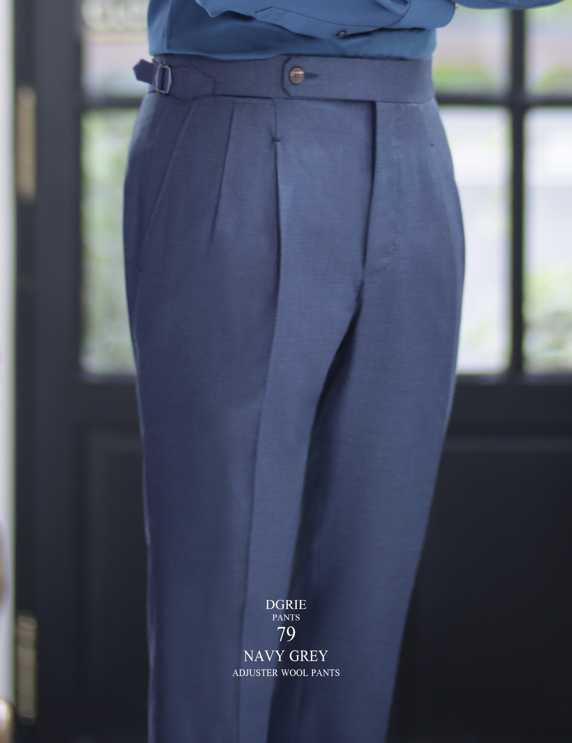 DGRIE PANTS 79: Navy Grey Adjuster Wool Pants 7 DGRIE PANTS 79: Navy Grey Adjuster Wool Pants