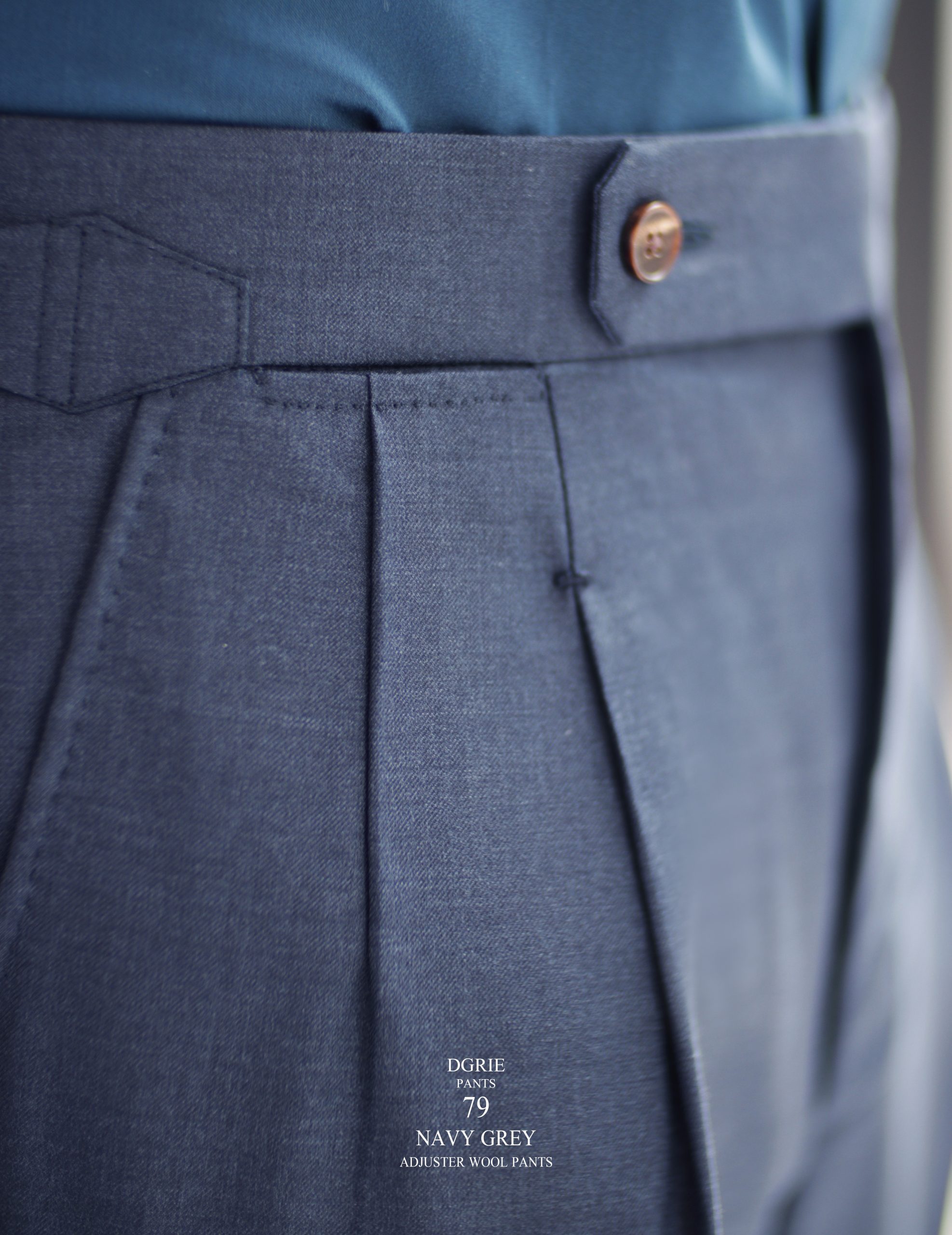DGRIE PANTS 79: Navy Grey Adjuster Wool Pants 5 DGRIE PANTS 79: Navy Grey Adjuster Wool Pants