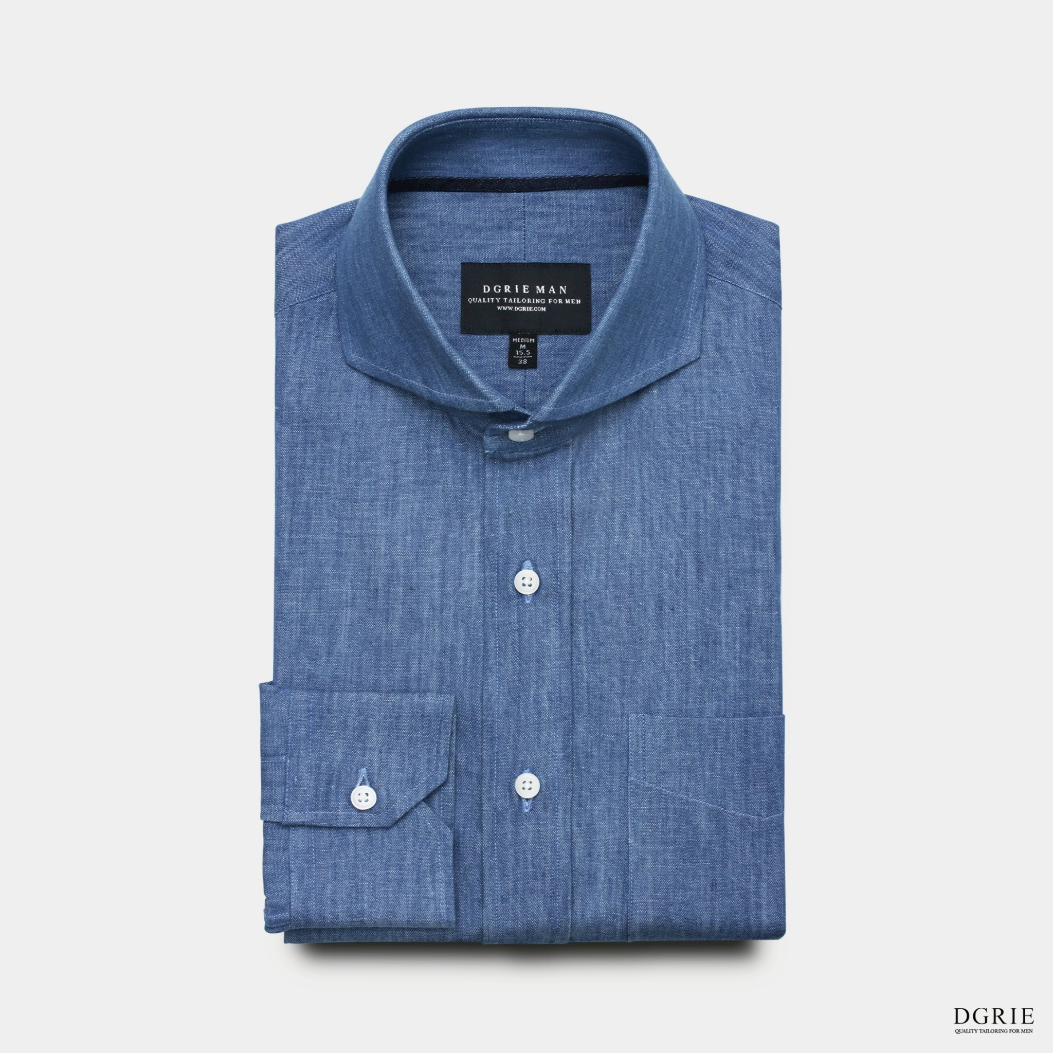 เสื้อเชิ้ตยีนส์ The Sovereign Extreme Curved Blue Denim Shirt