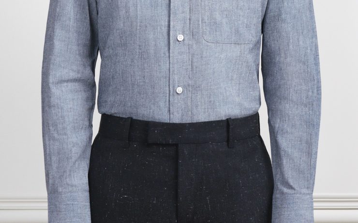 เสื้อเชิ้ตเดนิม The Sovereign Extreme Curved Charcoal Blue Denim Shirt- DGRIE