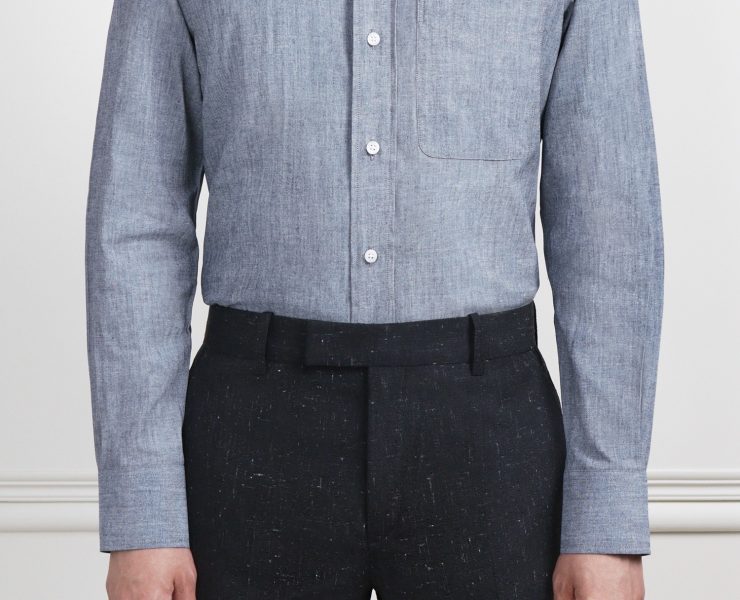 เสื้อเชิ้ตเดนิม The Sovereign Extreme Curved Charcoal Blue Denim Shirt- DGRIE