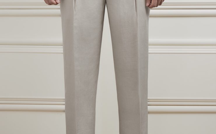 กางเกง The Alabaster Beige Pleated Linen Pants