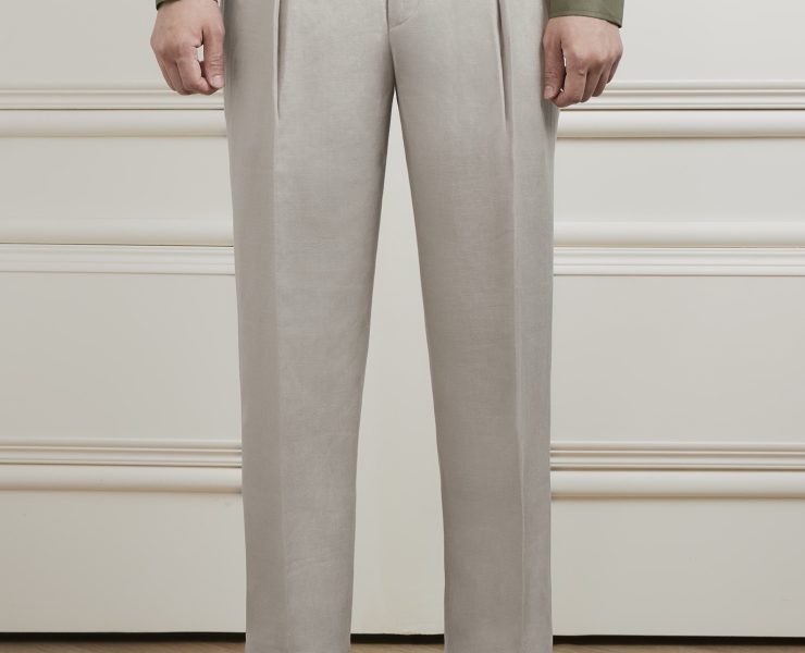 กางเกง The Alabaster Beige Pleated Linen Pants