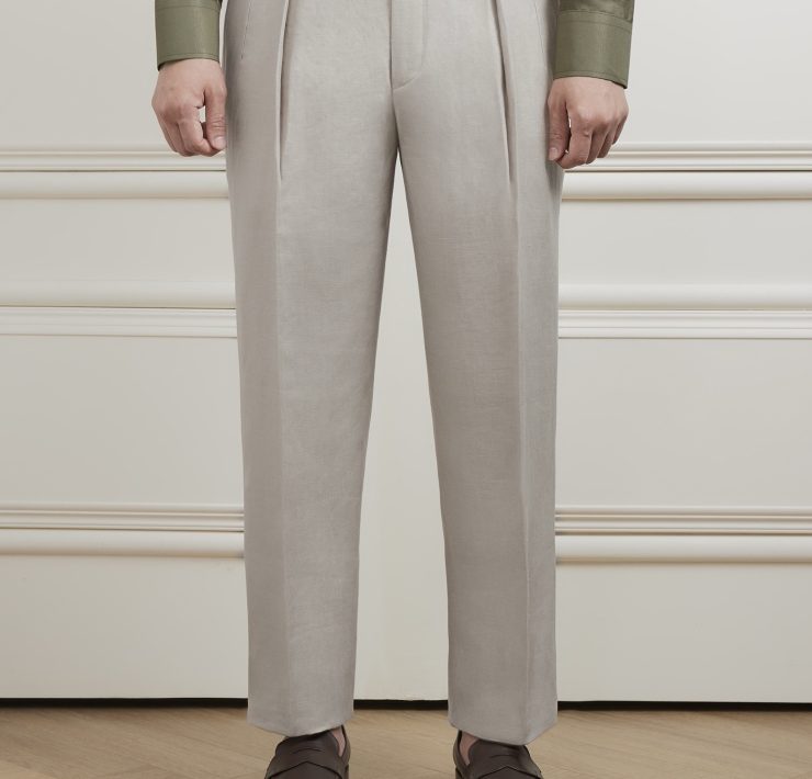 กางเกง The Alabaster Beige Pleated Linen Pants