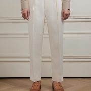 The Alabaster Ivory Pleated Linen Trousers - DGRIE
