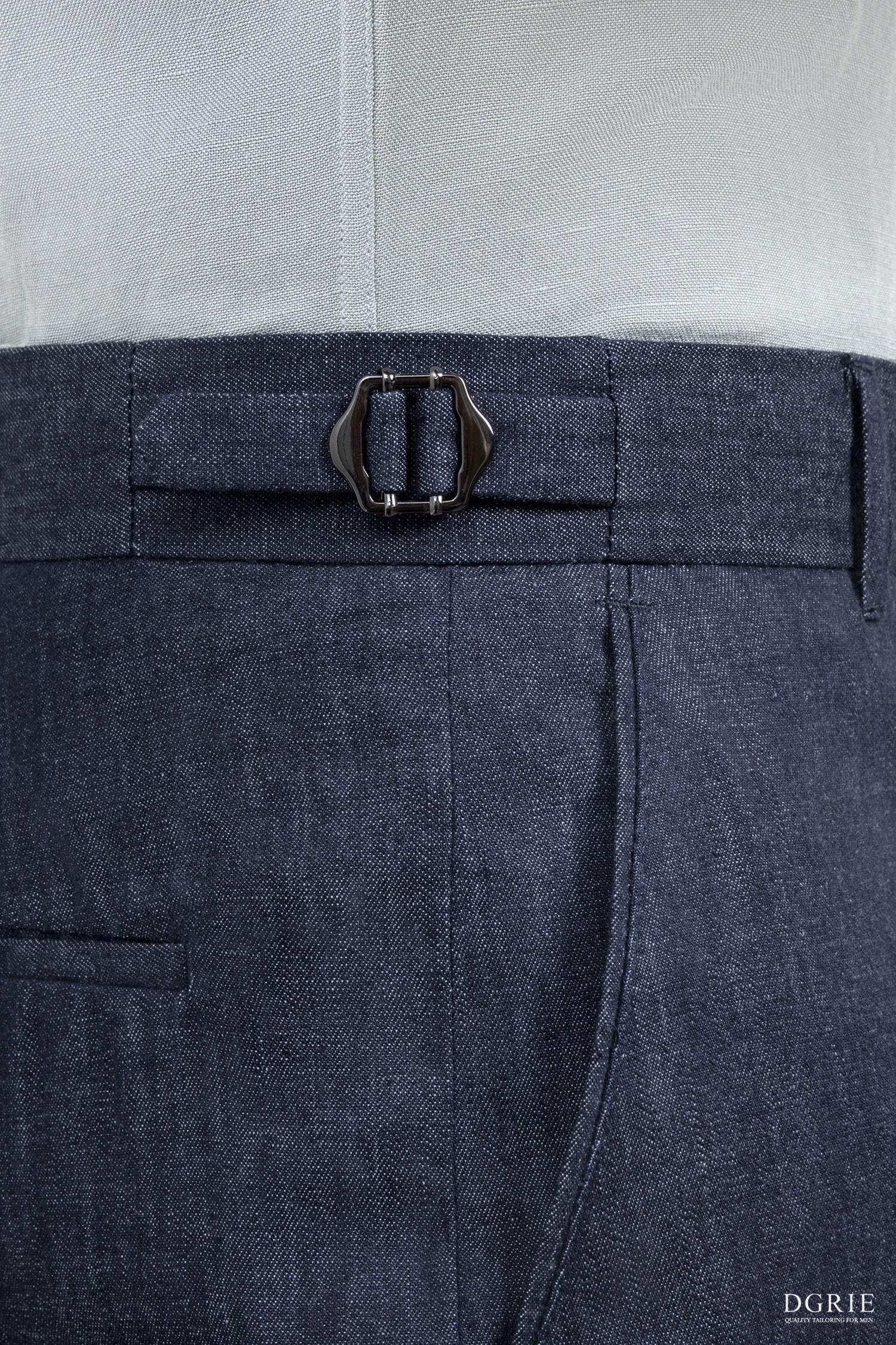 กางเกงสแล็คผ้าเดนิมญี่ปุ่นฟอกนุ่ม The Milano Featherlight Washed Navy Trousers — DGRIE 6 The Milano Featherlight Washed Navy Trousers — DGRIE