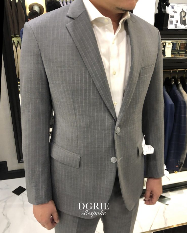 DGRIE Fitting: Grey PinStripe Suits (Slim Fit) ร้านตัดสูทสีน้ำตาลลายทาง 2 dgrie fitting grey pinstripe suits slim fit dgrie 1