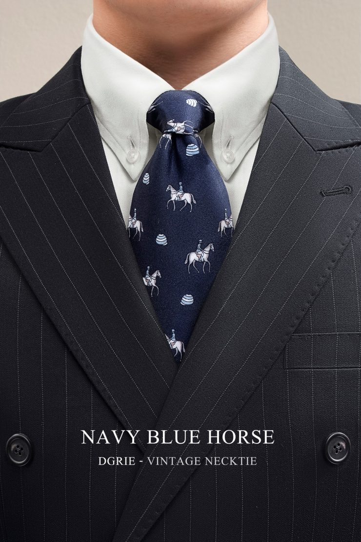 navy blue horse vintage necktie dgrie 2
